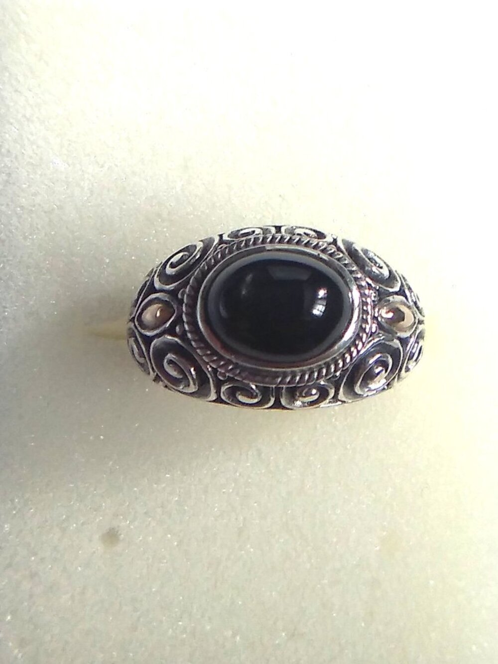 Black Stone Silver with 18K Accents Balinese Style Ring